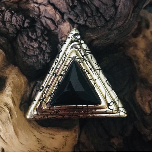 Vintage 80’s Gold Tone And Black Marbled Triangular Post 1.75 in Earrings - Picture 8 of 15